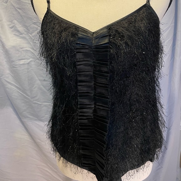 BCBGMaxAzria Tops - BCBG Max Azria black fluffy top-Party Ready!